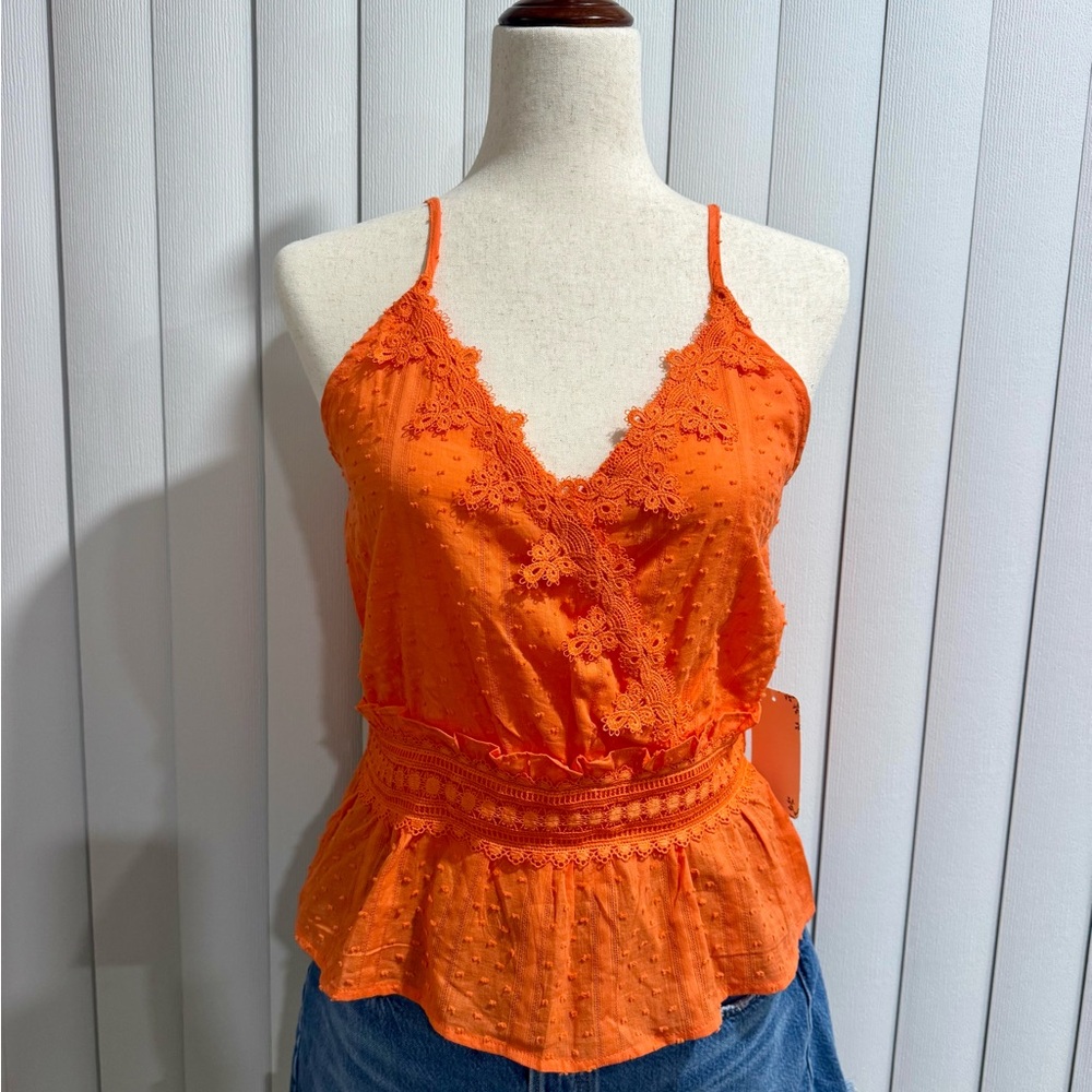 Sweet Wanderer Vibrant Orange Lace Camisole